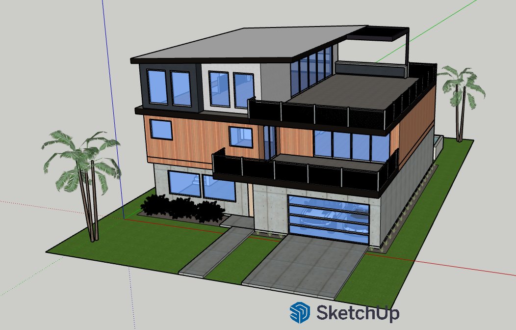 Modern residence, front exterior — 3D model